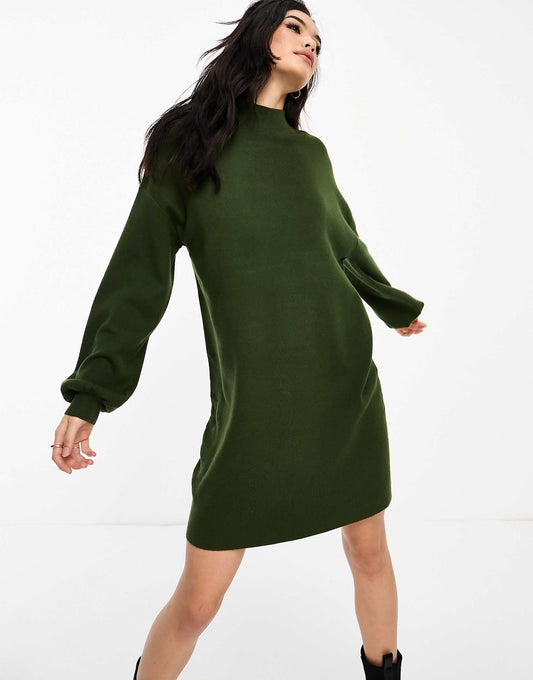 Knitted Funnel Neck Mini Dress