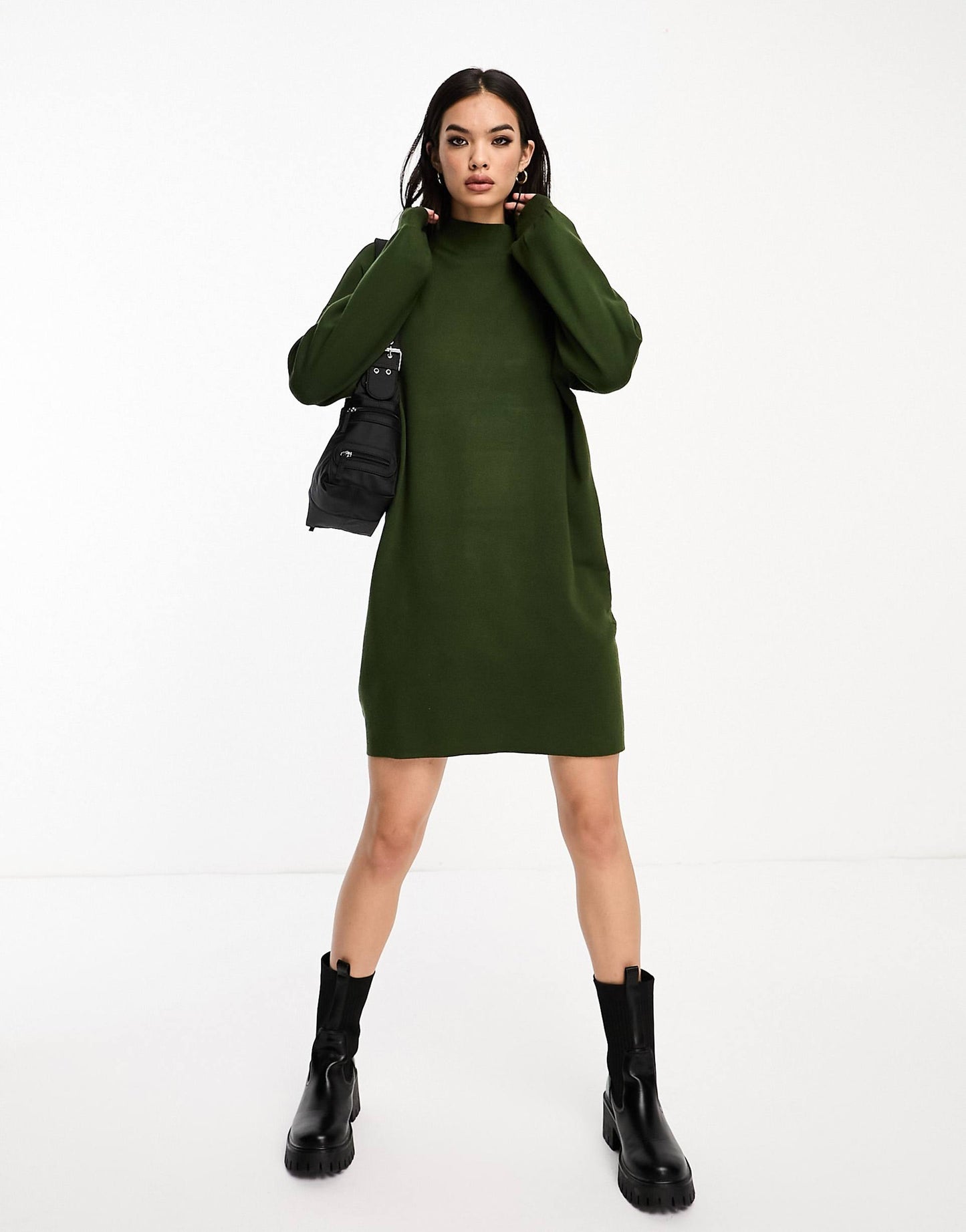 Knitted Funnel Neck Mini Dress