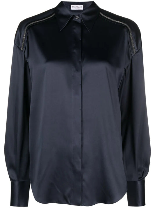 Monili Bead-Embellished Silk Shirt