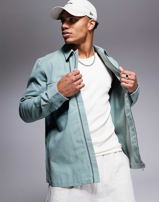 Twill Zip Through Overshirt