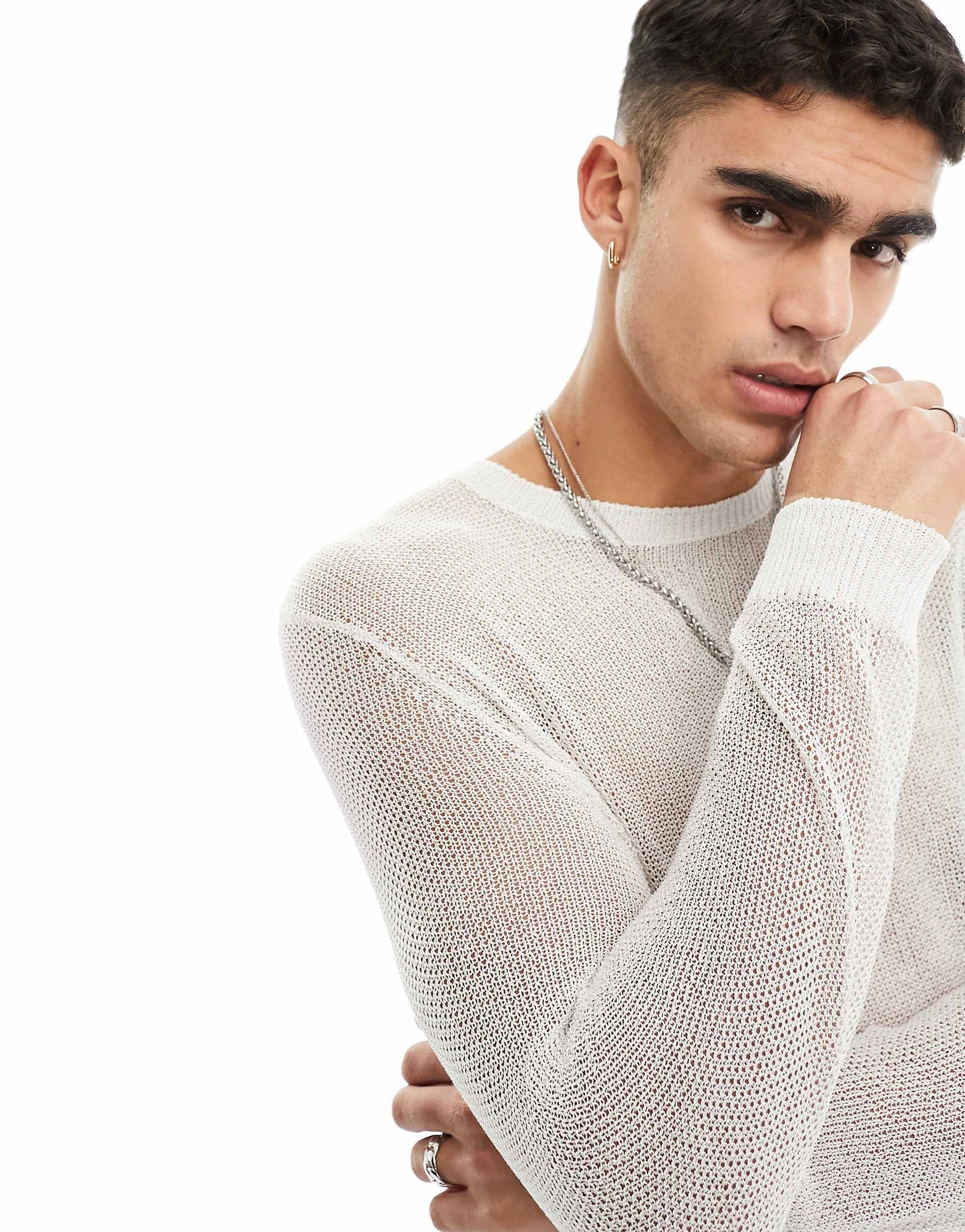 Knitted Metallic Mesh Long Sleeve Jumper