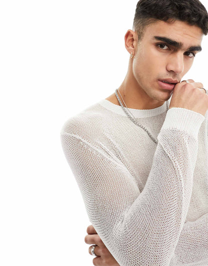 Knitted Metallic Mesh Long Sleeve Jumper