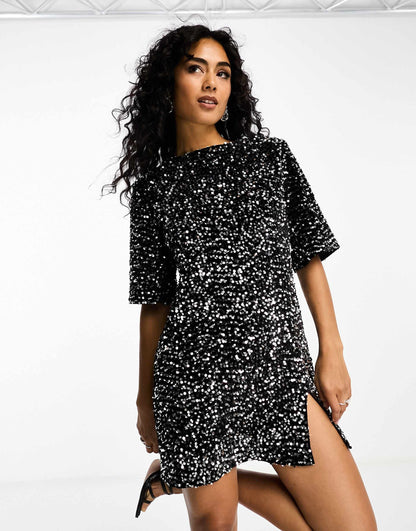 Sequin Low Tie Back Mini Dress