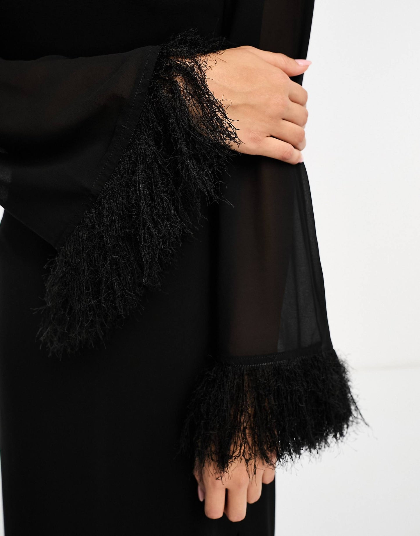 Long Sleeve Maxi Dress With Faux Feather Cuffs