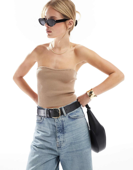 Compact Knit Rib Bandeau Top