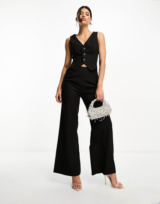 Sleeveless Wide Leg Waistcoat Jumpsuit