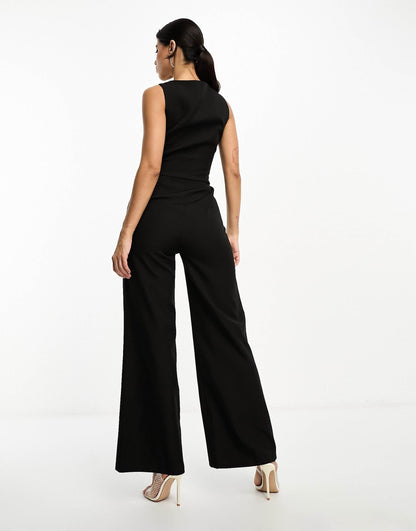 Sleeveless Wide Leg Waistcoat Jumpsuit