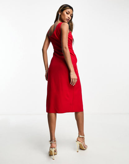 Gold Clasp Detail Cami Wrap Midi Dress