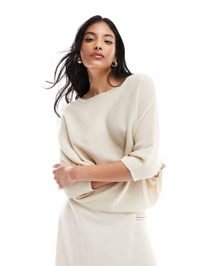 Bat Sleeve Ribbed Jumper