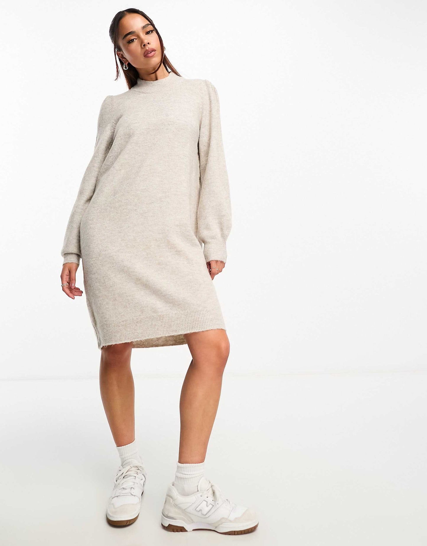 Puff Sleeve Knitted Mini Jumper Dress