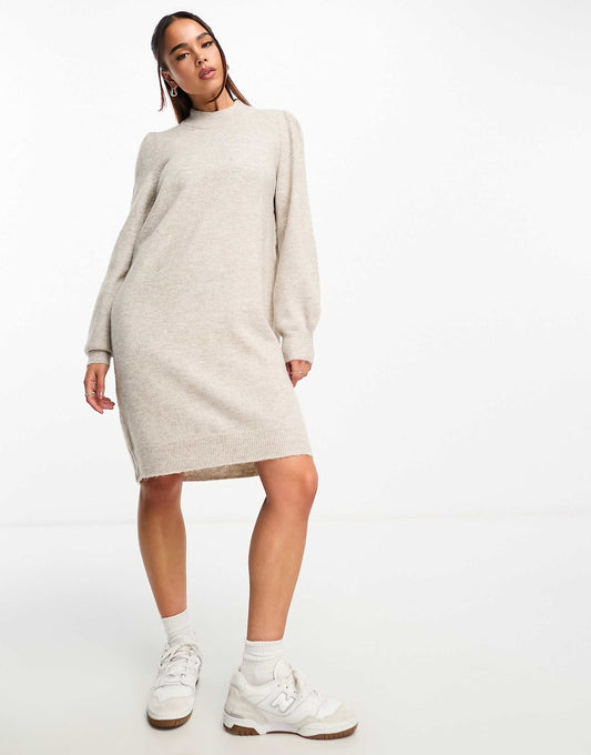 Puff Sleeve Knitted Mini Jumper Dress