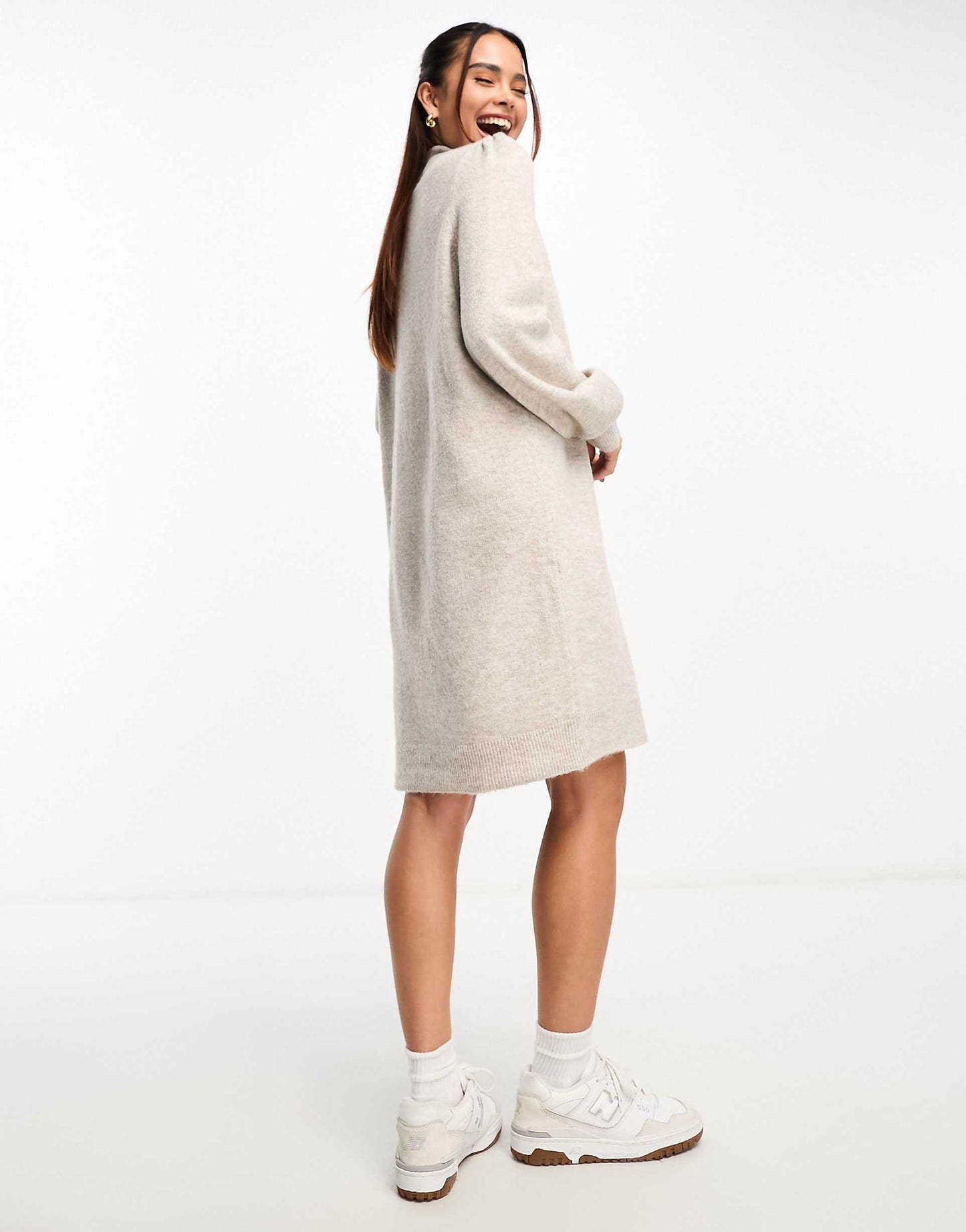 Puff Sleeve Knitted Mini Jumper Dress