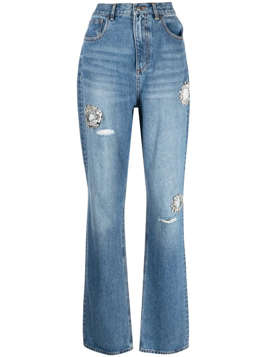 Crystal-Embellished Straight-Leg Jeans