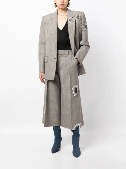 Crystal-Embellished Wool Cropped Trousers
