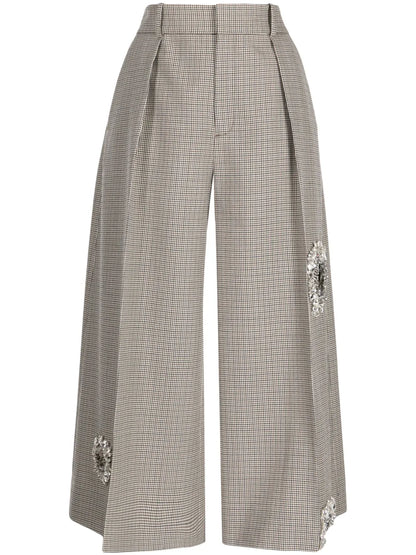 Crystal-Embellished Wool Cropped Trousers