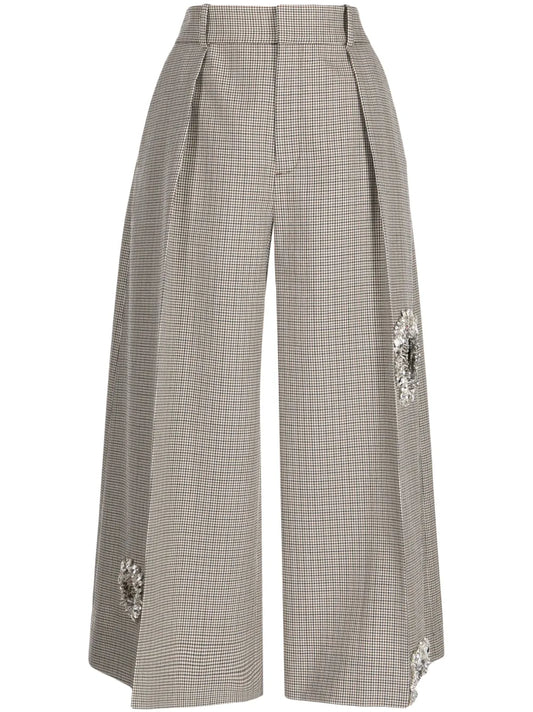 Crystal-Embellished Wool Cropped Trousers