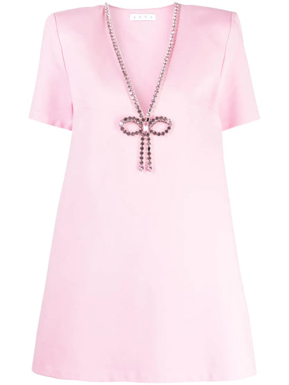 Crystal-Embellished V-Neck Mini Dress