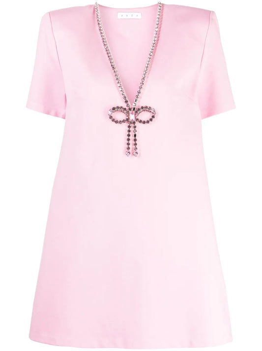 Crystal-Embellished V-Neck Mini Dress