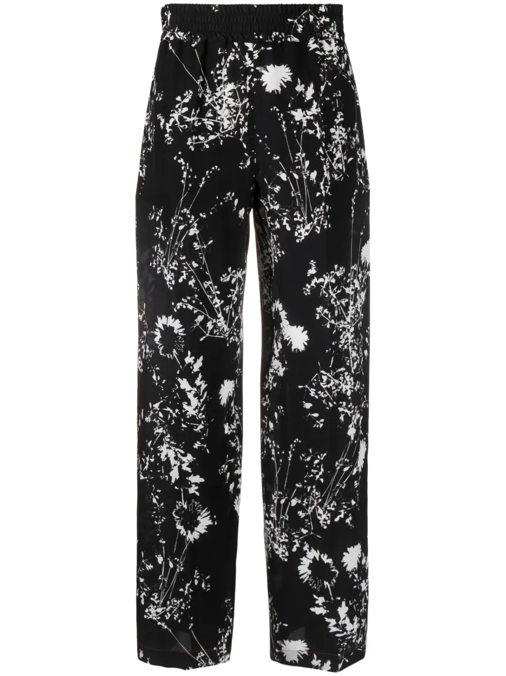 Floral-Print Silk Trousers