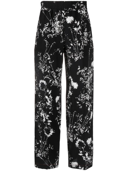 Floral-Print Silk Trousers