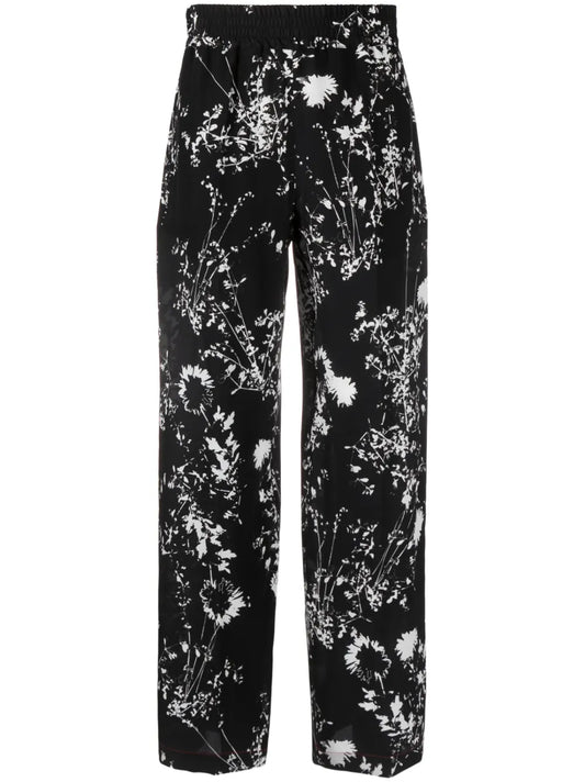 Floral-Print Silk Trousers