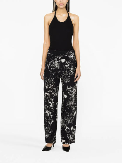 Floral-Print Silk Trousers