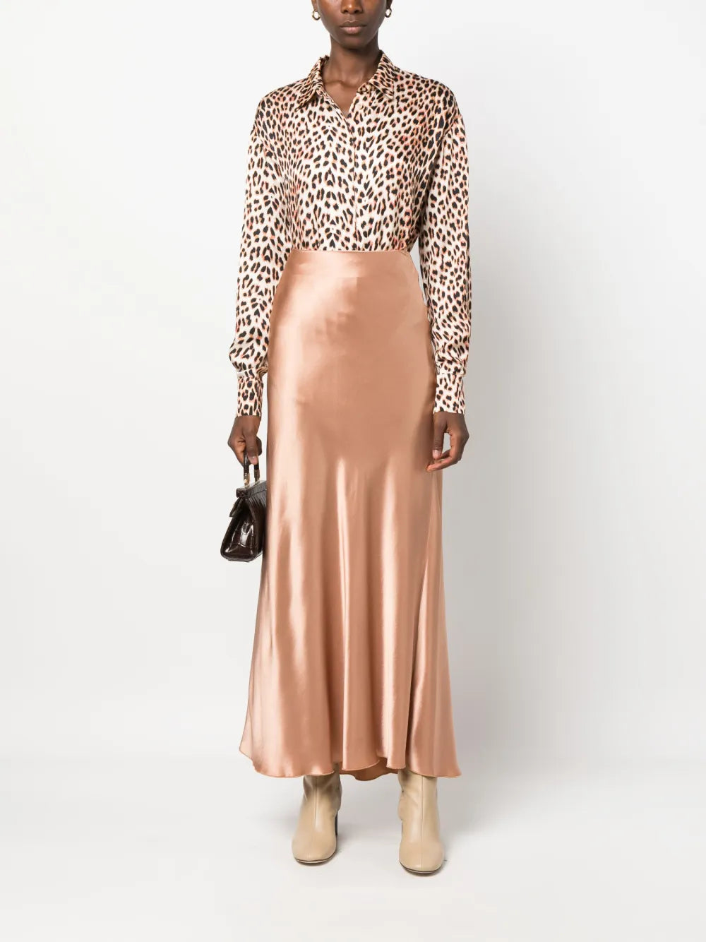 High-Waisted Satin Straight Skirt