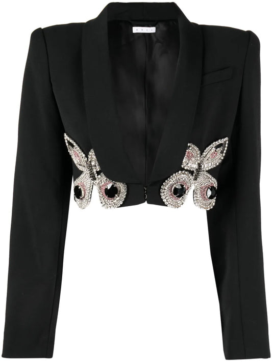 Butterfly-Embroidered Cropped Blazer