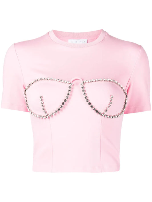 Crystal-Embellished Bustier-Cup T-Shirt