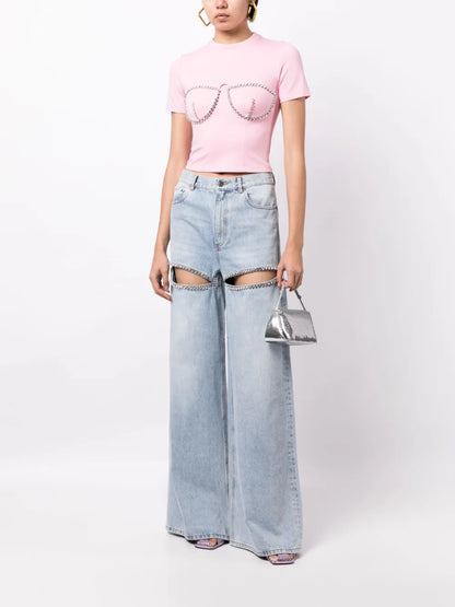 Crystal-Embellished Bustier-Cup T-Shirt