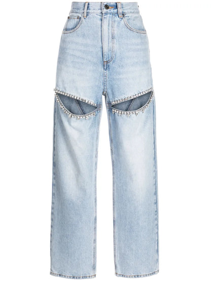 Crystal-Embellished Straight-Leg Jeans