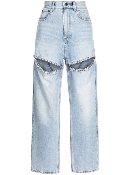 Crystal-Embellished Straight-Leg Jeans