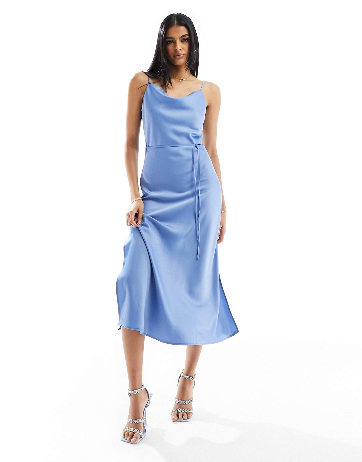 Bridesmaid Satin Maxi Dress With Tie Waist Detail