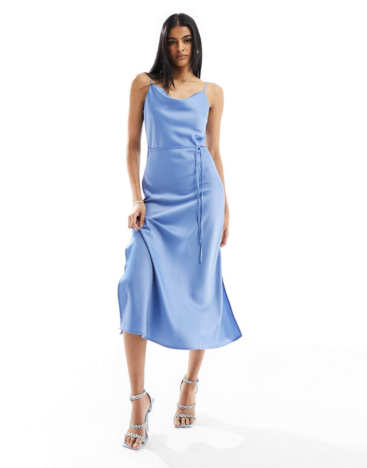 Bridesmaid Satin Maxi Dress With Tie Waist Detail