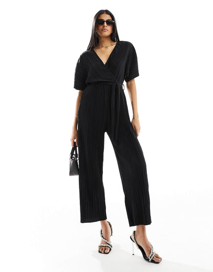 Plisse Wrap Front Jumpsuit