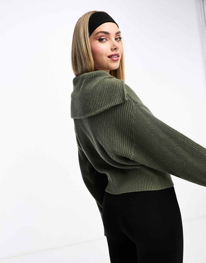 High Zip Neck Knitted Sweater
