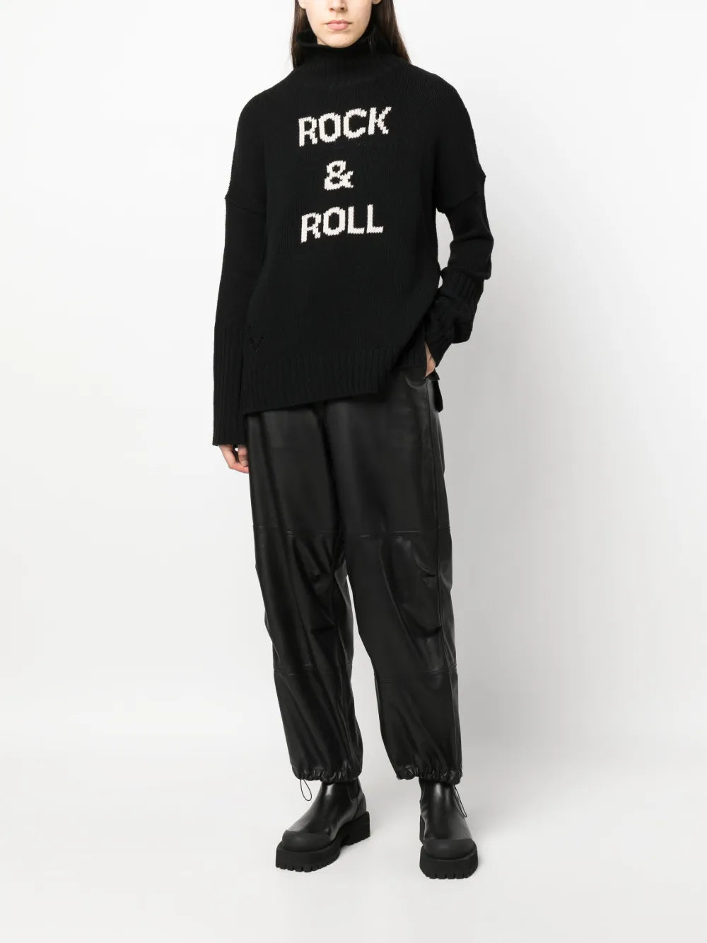Funnel-Neck Intarsia-Knit Jumper