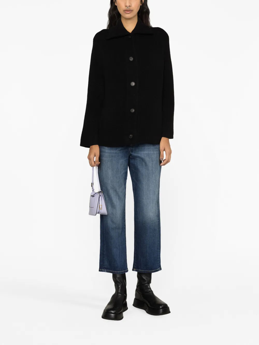 Spread-Collar Cardigan