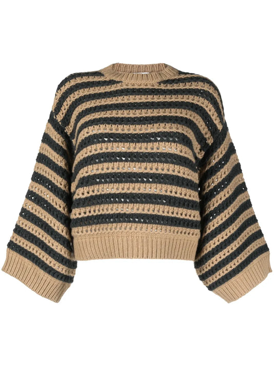 Striped Crochet Wool-Blend Jumper