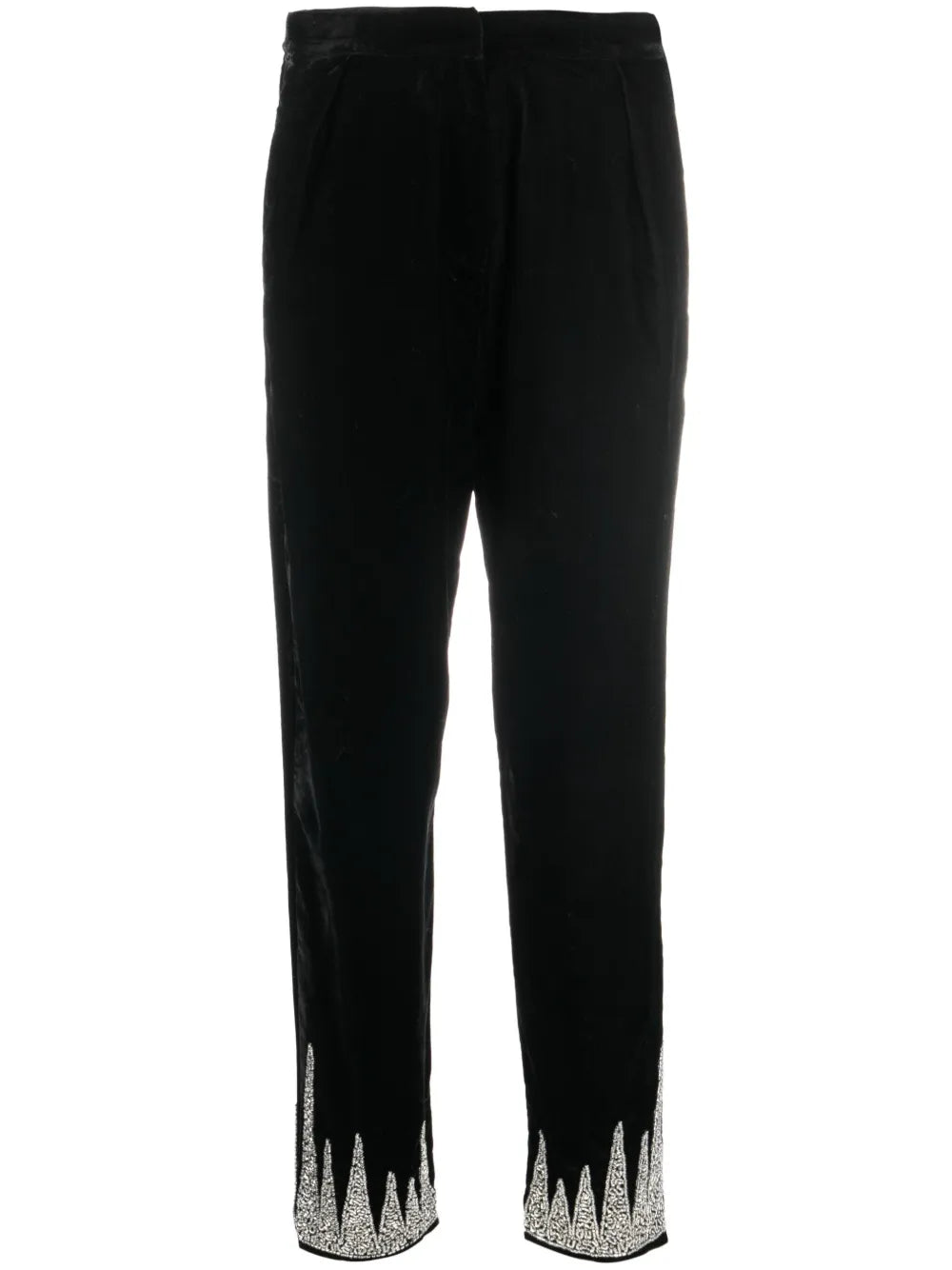 Bead-Embellished Velvet Trousers