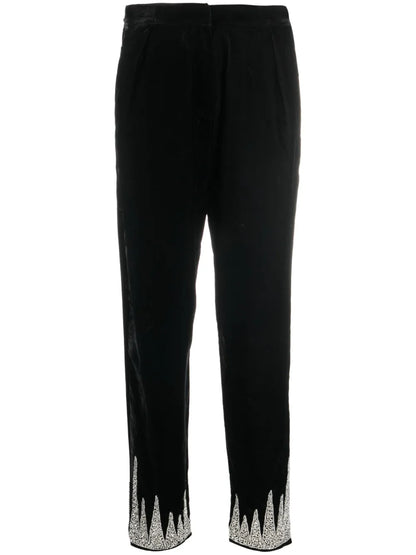 Bead-Embellished Velvet Trousers