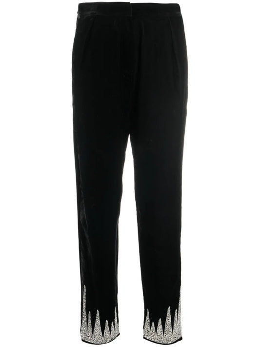 Bead-Embellished Velvet Trousers