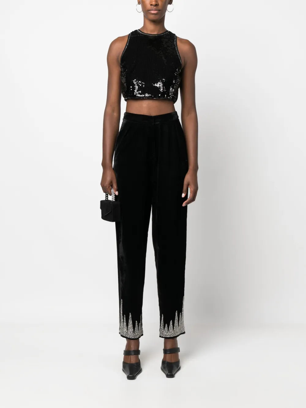 Bead-Embellished Velvet Trousers