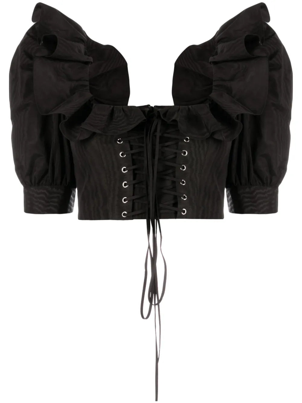 Ruffle-Collar Corset-Style Blouse