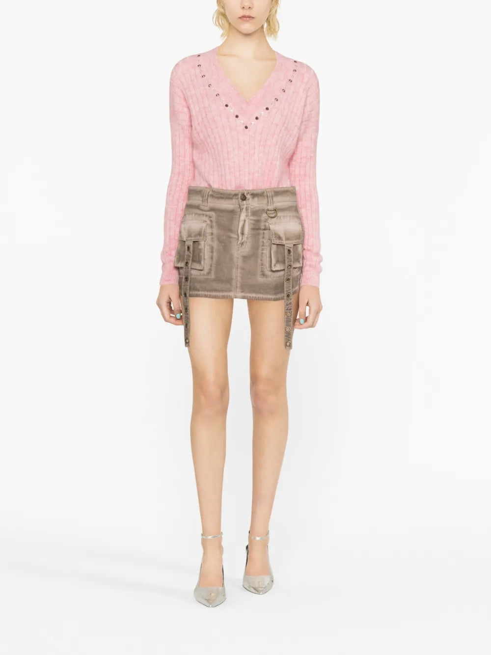 Stud-Embellished Ribbed Jumper