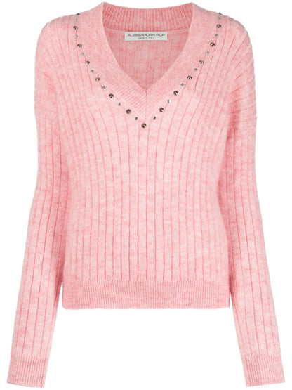 Stud-Embellished Ribbed Jumper