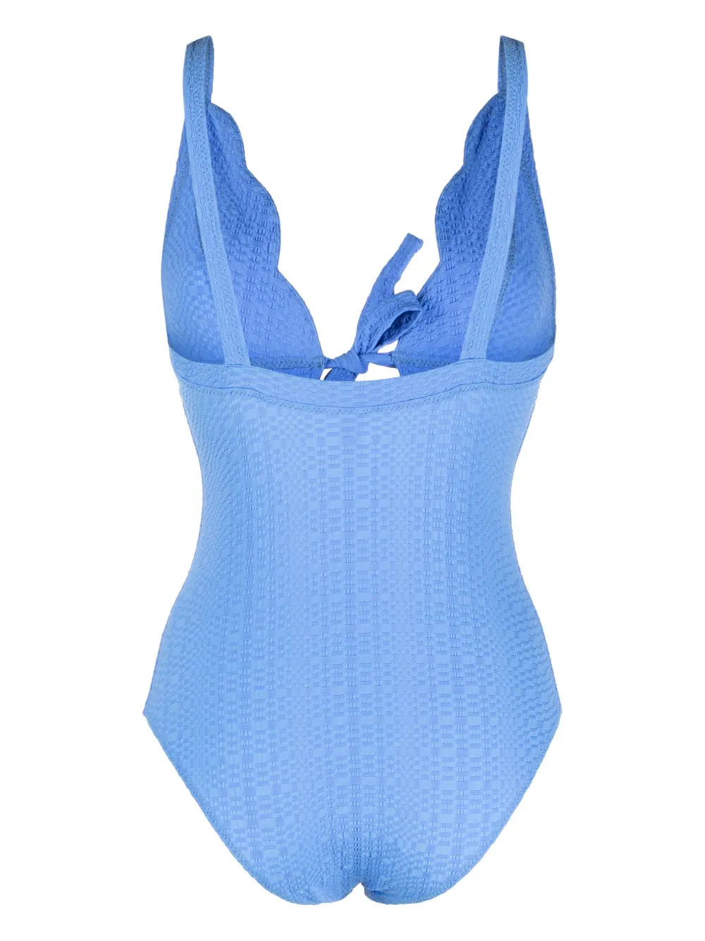 Scallop Bow-Detail Seersucker Swimsuit