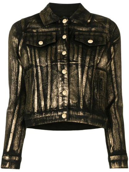 Panelled Foiled-Finish Denim Jacket