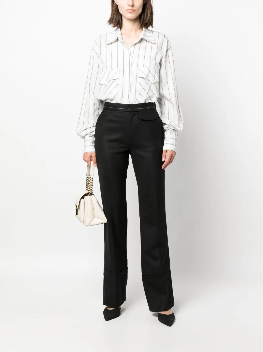 Contrast-Stitching Flared Trousers