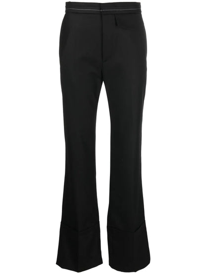 Contrast-Stitching Flared Trousers